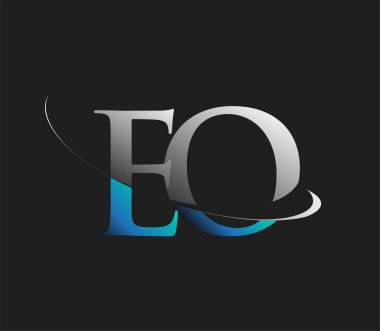 EO 'nun ilk logo şirketi adı mavi ve beyaz renkli, koyu arkaplanda izole edilmiş. iş ve şirket kimliği için vektör logosu.