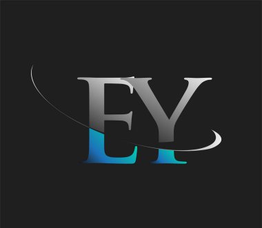 EY ilk logo şirketi adı mavi ve beyaz renkli, koyu arkaplanda izole edilmiş. iş ve şirket kimliği için vektör logosu.
