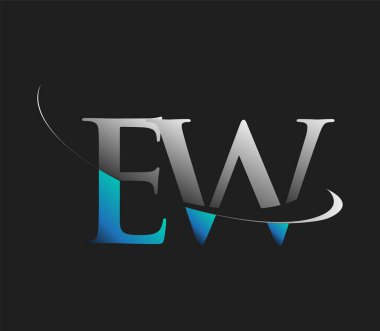 EW ilk logo şirketi adı mavi ve beyaz renkli, koyu arkaplanda izole edilmiş. iş ve şirket kimliği için vektör logosu.