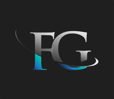 FG 'nin ilk logo şirketi adı mavi ve beyaz renkli, koyu arkaplanda izole edilmiş. iş ve şirket kimliği için vektör logosu.