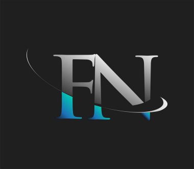 FN 'in ilk logo şirketi adı mavi ve beyaz renkli, koyu arkaplanda izole edilmiş. iş ve şirket kimliği için vektör logosu.