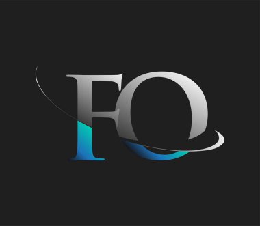 Fo 'nun ilk logo şirketi adı mavi ve beyaz renkli, koyu arkaplanda izole edilmiş. iş ve şirket kimliği için vektör logosu.
