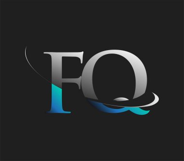 FQ 'nun ilk logo şirketi adı mavi ve beyaz renkli, koyu arkaplanda izole edilmiş. iş ve şirket kimliği için vektör logosu.