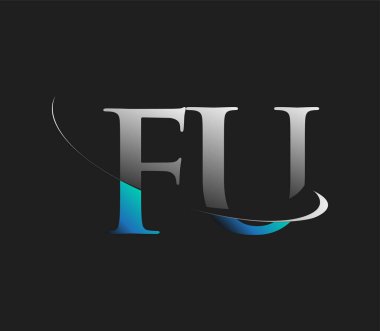 FU 'nun ilk logo şirketinin adı mavi ve beyaz renkli, koyu arkaplanda izole edilmiş. iş ve şirket kimliği için vektör logosu.
