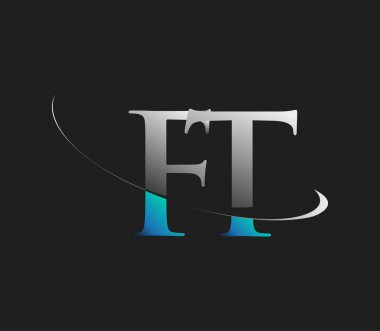FT 'nin ilk logo şirketi adı mavi ve beyaz renkli, koyu arkaplanda izole edilmiş. iş ve şirket kimliği için vektör logosu.