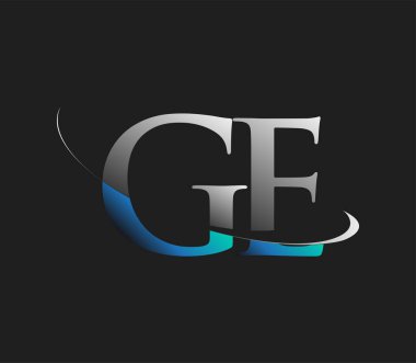GE 'nin ilk logo şirketi adı mavi ve beyaz renkli, koyu arkaplanda izole edilmiş. iş ve şirket kimliği için vektör logosu.