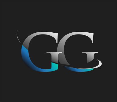 GG 'nin ilk logo şirketi adı mavi ve beyaz renkli, koyu arkaplanda izole edilmiş. iş ve şirket kimliği için vektör logosu.