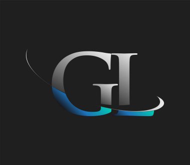 GL 'nin ilk logo şirketi adı mavi ve beyaz renkli, koyu arkaplanda izole edilmiş. iş ve şirket kimliği için vektör logosu.