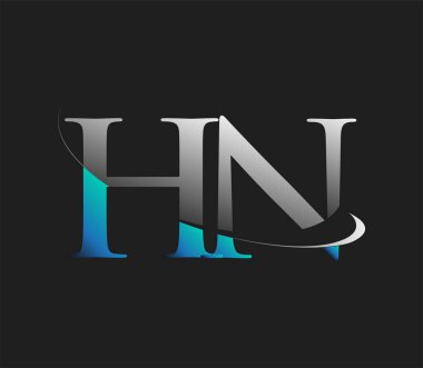 HN 'nin ilk logo şirketi adı mavi ve beyaz renkli, koyu arkaplanda izole edilmiş. iş ve şirket kimliği için vektör logosu.
