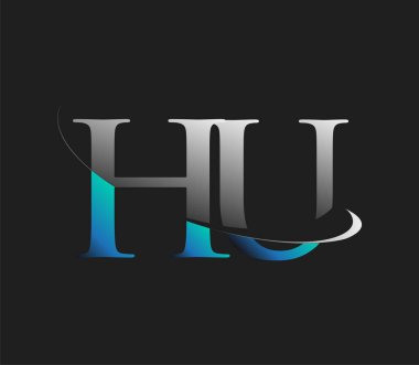HU 'nun ilk logo şirketi adı mavi ve beyaz renkli, koyu arkaplanda izole edilmiş. iş ve şirket kimliği için vektör logosu.