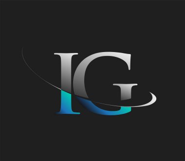 IG 'nin ilk logo şirketi adı mavi ve beyaz renkli, koyu arkaplanda izole edilmiş. iş ve şirket kimliği için vektör logosu.