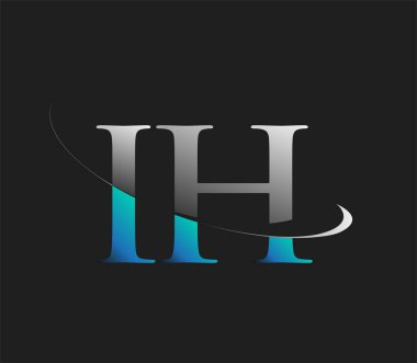 IH 'nin ilk logo şirketi adı mavi ve beyaz renkli, koyu arkaplanda izole edilmiş. iş ve şirket kimliği için vektör logosu.