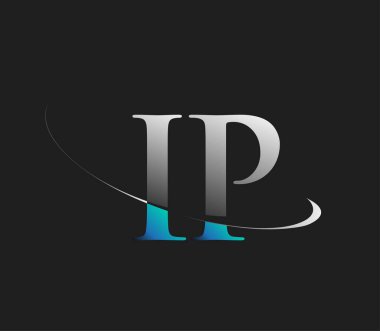 IP ilk logo şirketi adı mavi ve beyaz renkli, koyu arkaplanda izole edilmiş. iş ve şirket kimliği için vektör logosu.