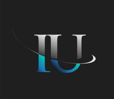 IU 'nun ilk logo şirketinin adı mavi ve beyaz renkli, koyu arkaplanda izole edilmiş. iş ve şirket kimliği için vektör logosu.