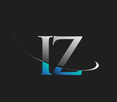 İZ 'nin ilk logo şirketi adı mavi ve beyaz renkli, koyu arkaplanda izole edilmiş. iş ve şirket kimliği için vektör logosu.