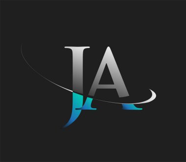 JA 'nın ilk logo şirketinin adı mavi ve beyaz renkli, koyu arkaplanda izole edilmiş. iş ve şirket kimliği için vektör logosu.