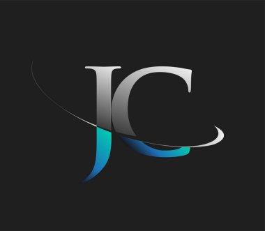 JC 'nin ilk logo şirketi adı mavi ve beyaz renkli, koyu arkaplanda izole edilmiş. iş ve şirket kimliği için vektör logosu.