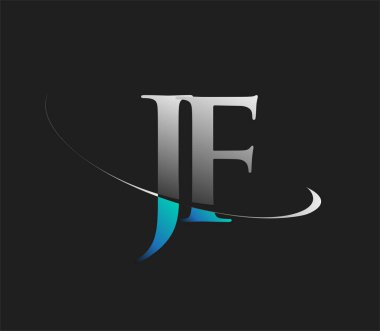 JF 'nin ilk logo şirketi adı mavi ve beyaz renkli, koyu arkaplanda izole edilmiş. iş ve şirket kimliği için vektör logosu.