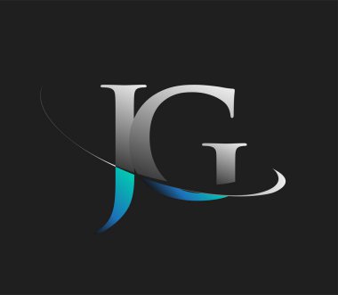 JG 'nin ilk logo şirketi adı mavi ve beyaz renkli, koyu arkaplanda izole edilmiş. iş ve şirket kimliği için vektör logosu.