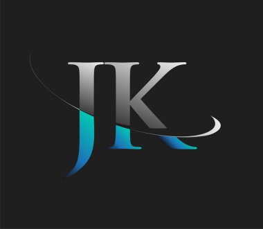 JK 'nin ilk logo şirketi adı mavi ve beyaz renkli, koyu arkaplanda izole edilmiş. iş ve şirket kimliği için vektör logosu.