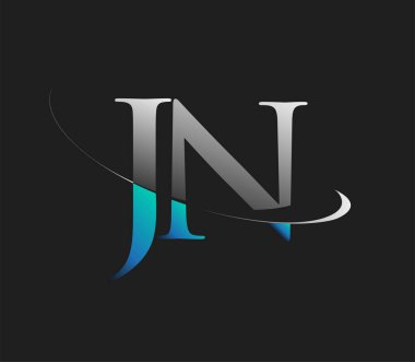 JN 'nin ilk logo şirketi adı mavi ve beyaz renkli, koyu arkaplanda izole edilmiş. iş ve şirket kimliği için vektör logosu.