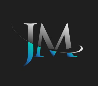 JM 'in ilk logo şirketi adı mavi ve beyaz renkli, koyu arkaplanda izole edilmiş. iş ve şirket kimliği için vektör logosu.