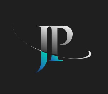 JP 'nin ilk logo şirketi adı mavi ve beyaz renkli, koyu arkaplanda izole edilmiş. iş ve şirket kimliği için vektör logosu.