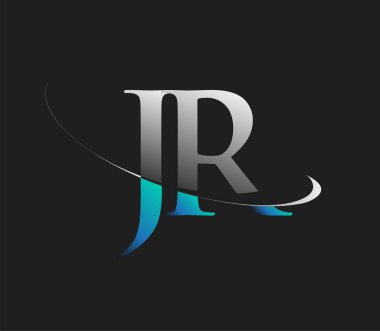 JR 'nin ilk logo şirketi adı mavi ve beyaz renkli, koyu arkaplanda izole edilmiş. iş ve şirket kimliği için vektör logosu.