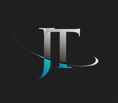 JT 'nin ilk logo şirketi adı mavi ve beyaz renkli, koyu arkaplanda izole edilmiş. iş ve şirket kimliği için vektör logosu.
