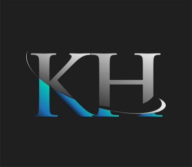 KH 'nin ilk logo şirketi adı mavi ve beyaz renkli, koyu arkaplanda izole edilmiş. iş ve şirket kimliği için vektör logosu.