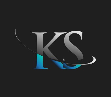 KS 'nin ilk logo şirketi adı mavi ve beyaz renkli, koyu arkaplanda izole edilmiş. iş ve şirket kimliği için vektör logosu.
