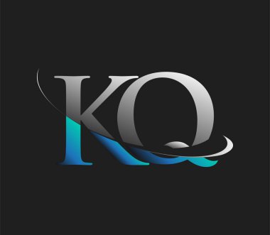 KQ 'nun ilk logo şirketi adı mavi ve beyaz renkli, koyu arkaplanda izole edilmiş. iş ve şirket kimliği için vektör logosu.