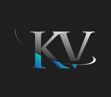 KV 'nin ilk logo şirketi adı mavi ve beyaz renkli, koyu arkaplanda izole edilmiş. iş ve şirket kimliği için vektör logosu.