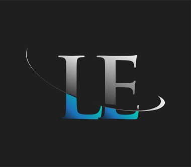 LE 'nin ilk logo şirketi adı mavi ve beyaz renkli, koyu arkaplanda izole edilmiş. iş ve şirket kimliği için vektör logosu.
