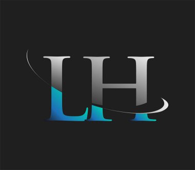 LH 'nin ilk logo şirketi adı mavi ve beyaz renkli, koyu arkaplanda izole edilmiş. iş ve şirket kimliği için vektör logosu.