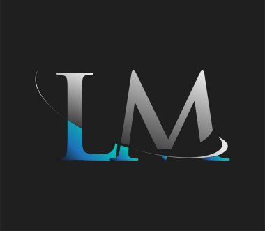 LM 'nin ilk logo şirketi adı mavi ve beyaz renkli, koyu arkaplanda izole edilmiş. iş ve şirket kimliği için vektör logosu.