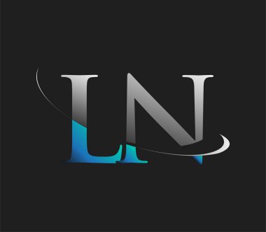 LN 'in ilk logo şirketi adı mavi ve beyaz renkli, koyu arkaplanda izole edilmiş. iş ve şirket kimliği için vektör logosu.