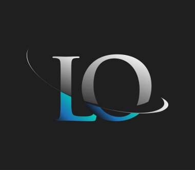 LO 'nun ilk logo şirketi adı mavi ve beyaz renkli, koyu arkaplanda izole edilmiş. iş ve şirket kimliği için vektör logosu.