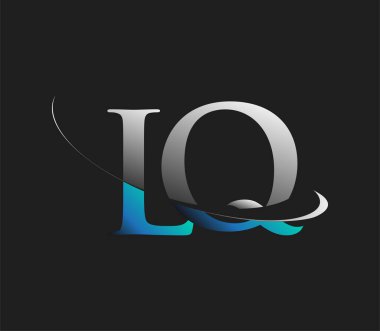 LQ 'nun ilk logo şirketi adı mavi ve beyaz renkli, koyu arkaplanda izole edilmiş. iş ve şirket kimliği için vektör logosu.