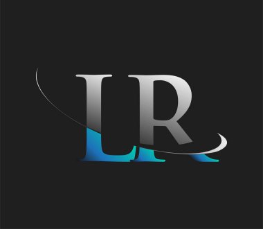 LR 'nin ilk logo şirketi adı mavi ve beyaz renkli, koyu arkaplanda izole edilmiş. iş ve şirket kimliği için vektör logosu.