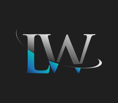 LW ilk logo şirketi adı mavi ve beyaz renkli, koyu arkaplanda izole edilmiş. iş ve şirket kimliği için vektör logosu.
