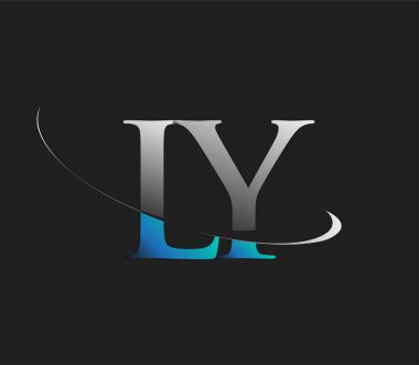 LY ilk logo şirketinin adı mavi ve beyaz renkli, koyu arkaplanda izole edilmiş. iş ve şirket kimliği için vektör logosu.