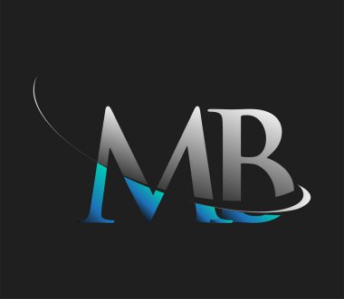 MB 'nin ilk logo şirketi adı mavi ve beyaz renkli, koyu arkaplanda izole edilmiş. iş ve şirket kimliği için vektör logosu.