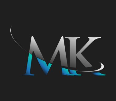 MK 'nin ilk logo şirketi adı mavi ve beyaz renkli, koyu arkaplanda izole edilmiş. iş ve şirket kimliği için vektör logosu.