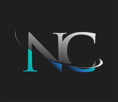 NC 'nin ilk logo şirketi adı mavi ve beyaz renkli, koyu arkaplanda izole edilmiş. iş ve şirket kimliği için vektör logosu.