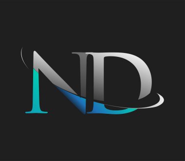 ND 'nin ilk logo şirketi adı mavi ve beyaz renkli, koyu arkaplanda izole edilmiş. iş ve şirket kimliği için vektör logosu.