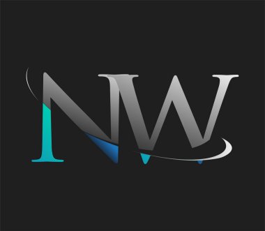 NW 'nin ilk logo şirketi adı mavi ve beyaz renkli, koyu arkaplanda izole edilmiş. iş ve şirket kimliği için vektör logosu.