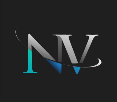 NV 'nin ilk logo şirketi adı mavi ve beyaz renkli, koyu arkaplanda izole edilmiş. iş ve şirket kimliği için vektör logosu.