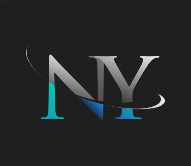 New York 'un ilk logo şirketi lakabı mavi ve beyaz renkli, koyu arka planda izole edilmiş. iş ve şirket kimliği için vektör logosu.