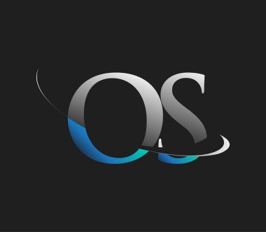 İşletim sisteminin ilk logo şirketi adı mavi ve beyaz renkli, koyu arkaplanda izole edilmiş. iş ve şirket kimliği için vektör logosu.